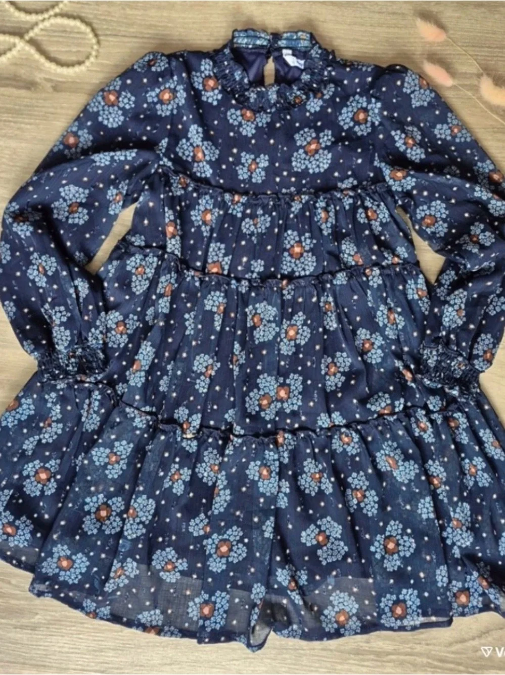 Mayoral Navy Blue Floral Tiered Dress for Girls